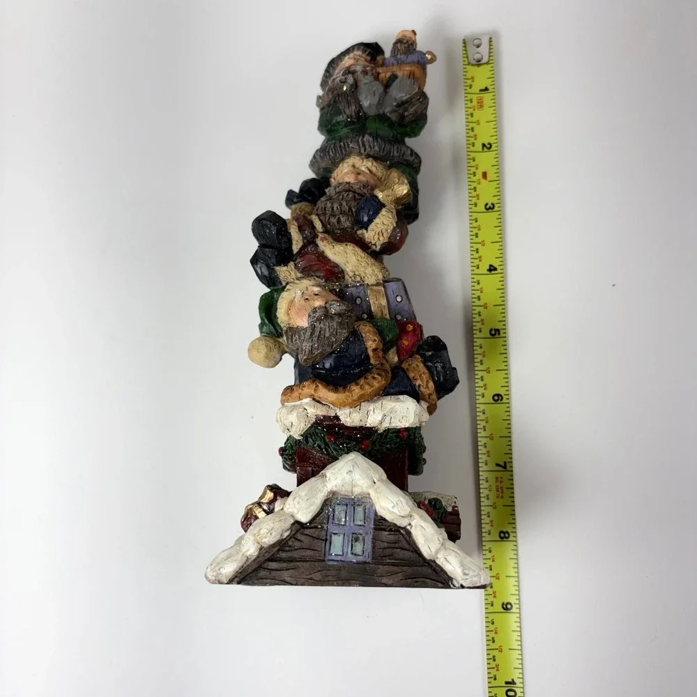 Whimsical Stacked Santas Chimney Christmas Figurine Resin Holiday Decor